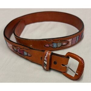 M & F Leather Western Belt Hand Woven Indian Blanket Design Size 36‎